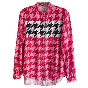 Marc Aurel Button Up Shirt S Long Sleeve Houndstooth Pink Red Black